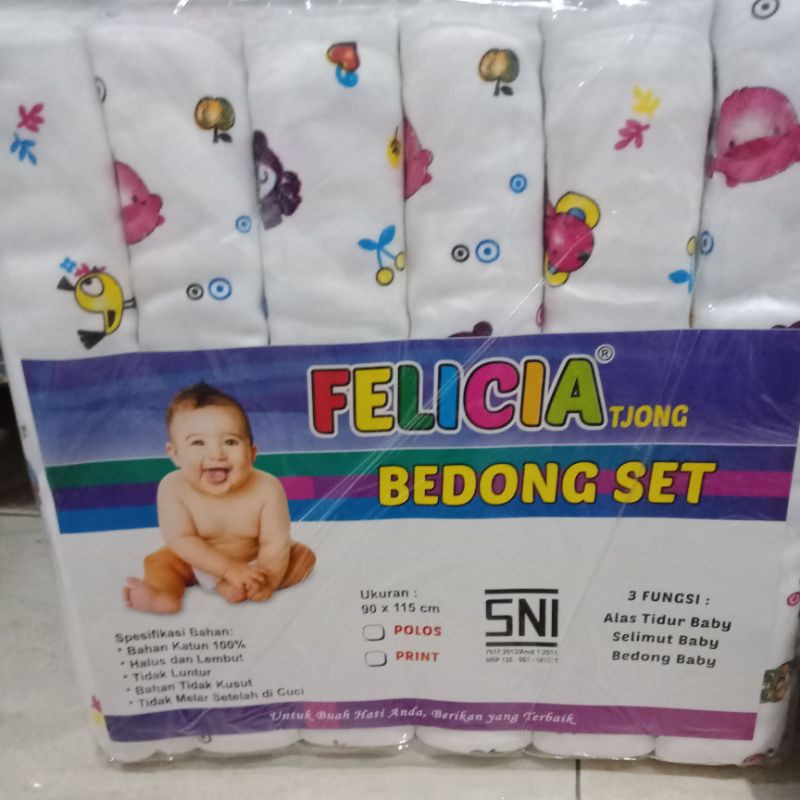 Bedong bayi Felicia 6 IN1 Bedong Felicia Kaos Cotton Putih Print Karakter Boneka ( 6 pcs)