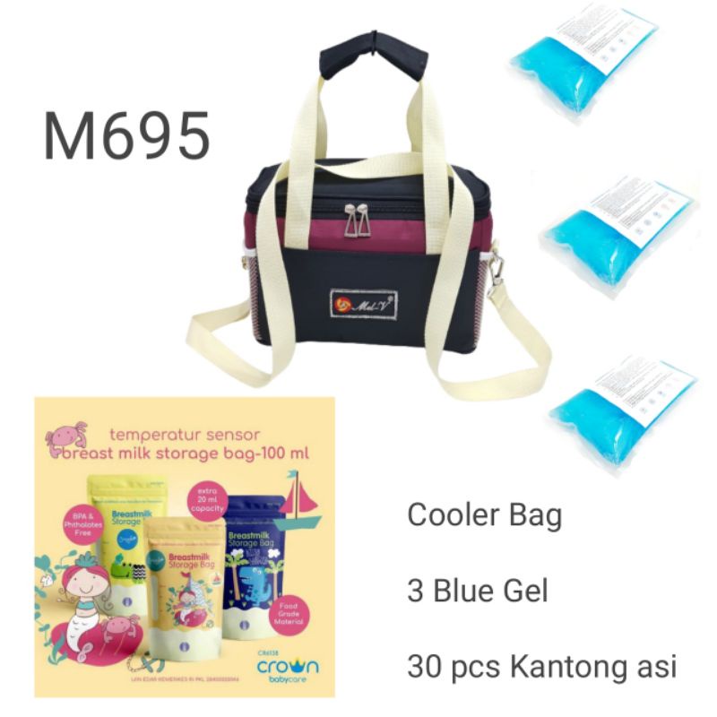 Paket Tas asi+ Kantong Asi Crown Baby care 100ml isi 30pcs + 3 ice gel S1 / PAKETAN / TAS PERLENGKAPAN ASI ASIP