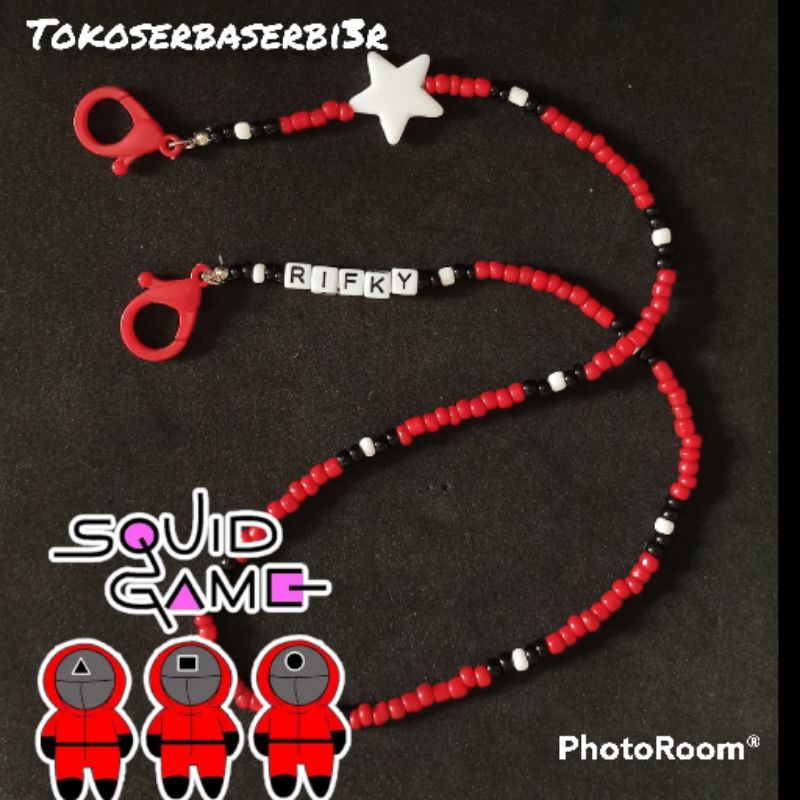 Kalung masker anak tema squid game/strap masker anak bisa request nama