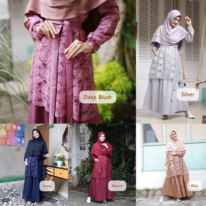 Brokat Raya Michan Dress Navy Silver Dusty Marun, Gamis Muslimah Pesta