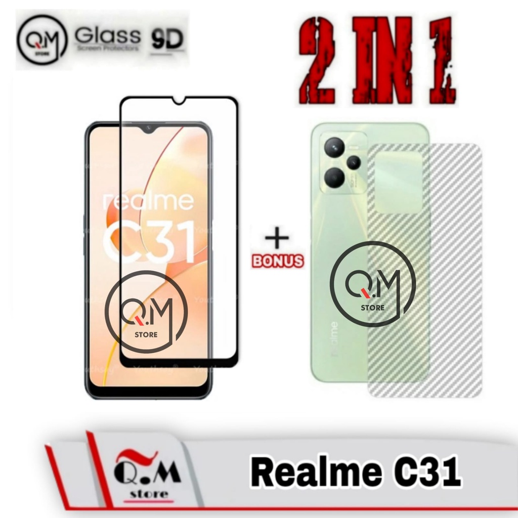 Paket 2in1 Tempered Glass Layar Realme C31 Screen Guard Anti Gores pelindung Layar