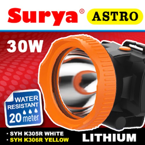 Surya Senter Kepala Selam LED Super Terang Lithium SYH K306R LAMPU KUNING 30 Watt Super LED