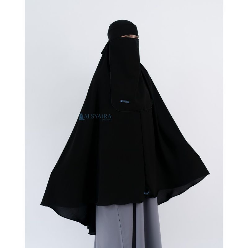 Alsyahra Exclusive Set Khimar Marwah Non Pet Niqab Bandana XXL Jetblack