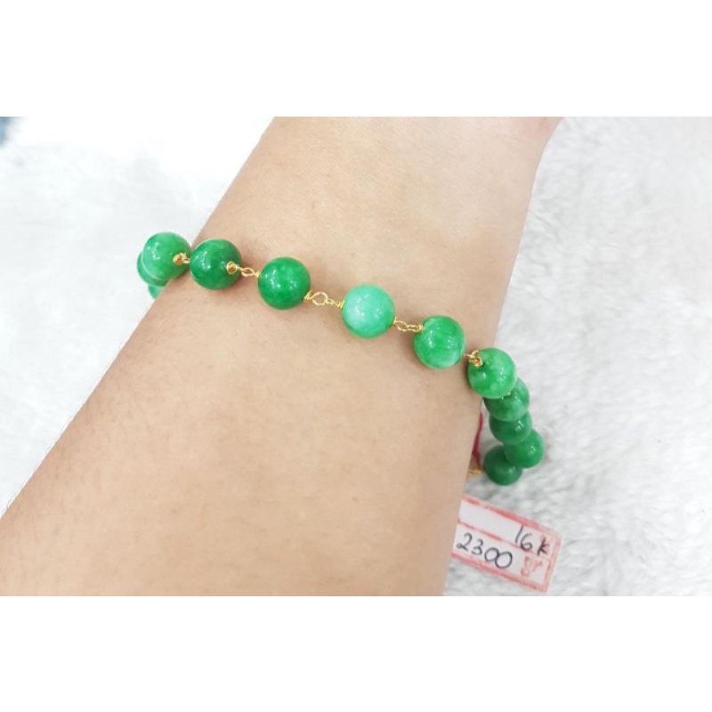 GL1364H339H gelang model mata batu giok hijau jade emas kuning asli berat 2.300 sama mata 11.450 pj 