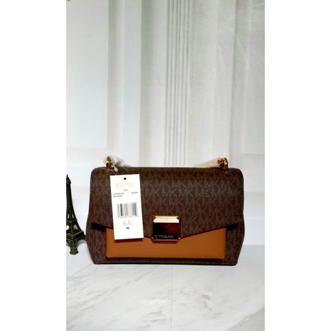 Lita Medium Two Tone Logo Crossbody Bag Brown Michael Kors
