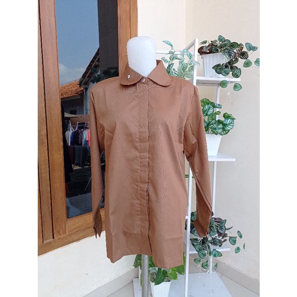 KEMEJA WANITA JUMBO XXL XXXL XXXXL CASUAL POLOS TOYOBO-Mocca