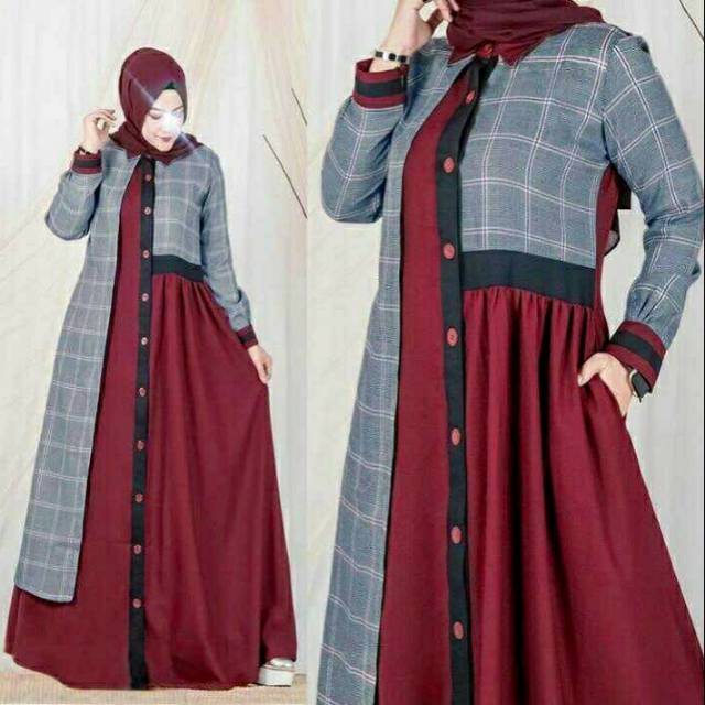 ZANZEA Dress Maxi Longgar Wanita O-Neck Lengan Panjang Warna Polos Mx Lulla Motif Kotak Zara