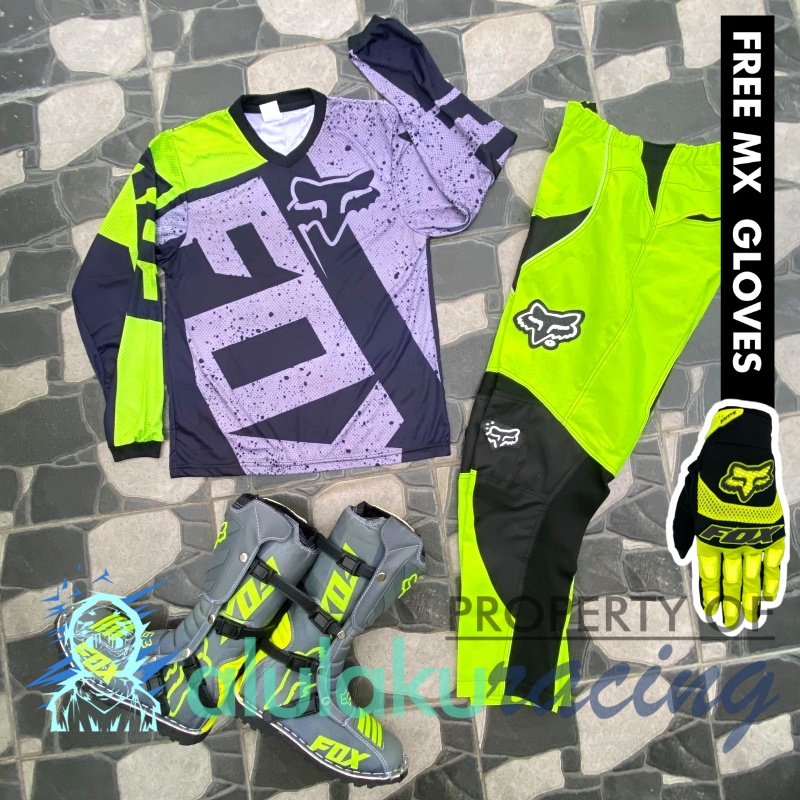 Jersey, Celana, Sarung Tangan &amp; Sepatu Fullprint with Protectors Fullset MX Trail Motocross - Paket Bundling FOCTFG030409-F44