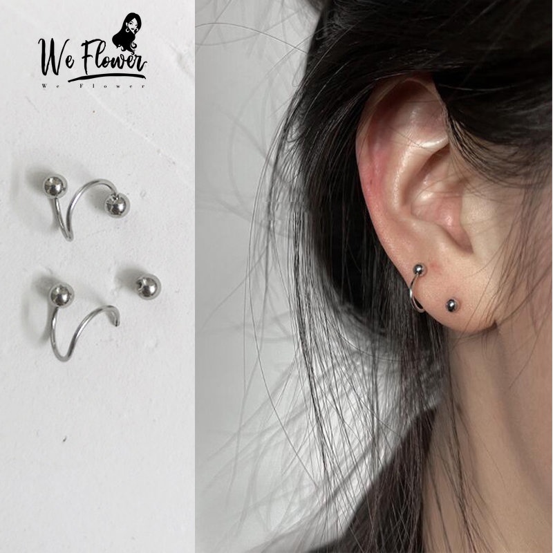 We Flower Anting Tindik Hidung / Mulut Model Spiral Bahan Stainless Steel Untuk Pria / Wanita