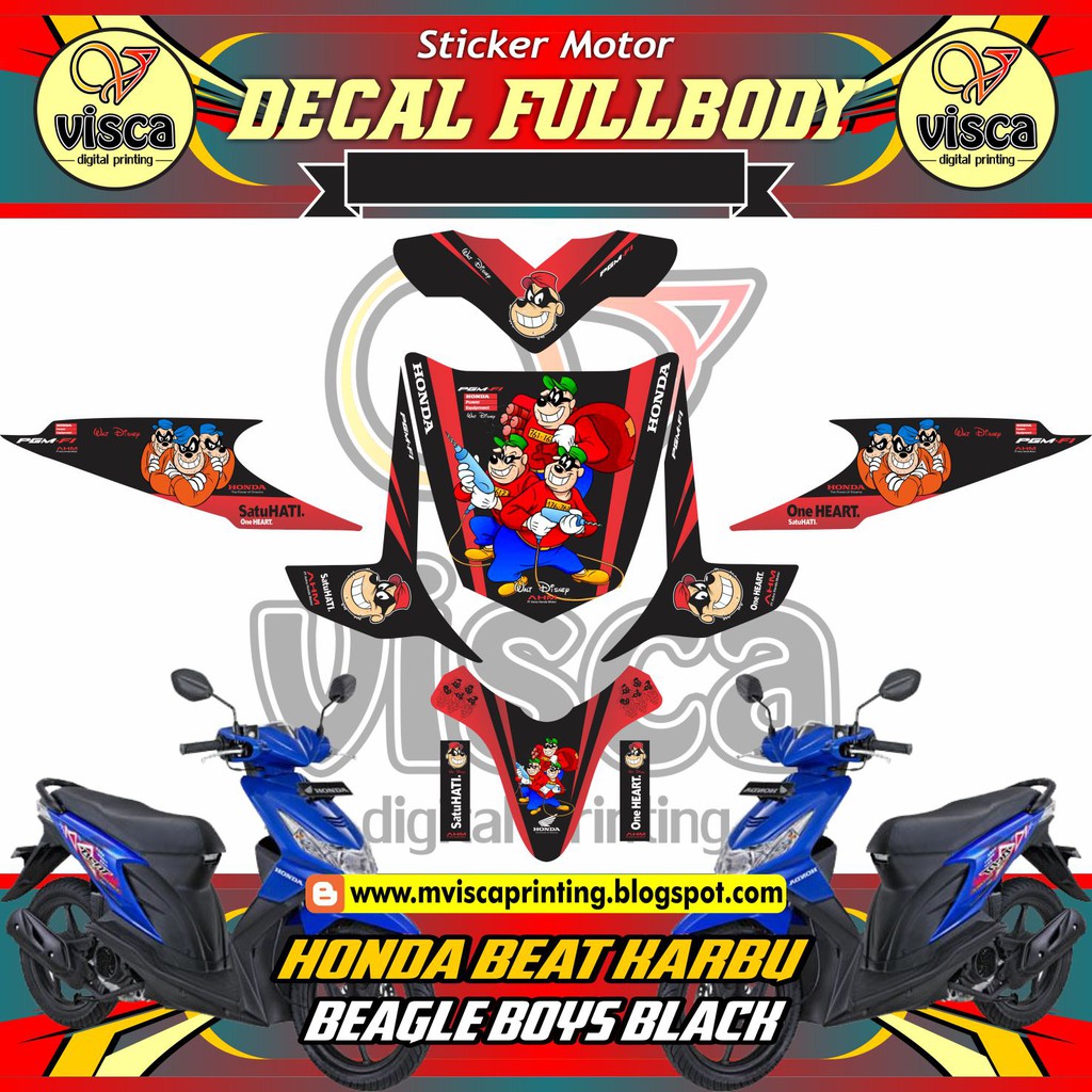 STRIPING MOTOR STICKER MOTOR DECAL MOTOR HONDA BEAT KARBU BEAGLE BOYS BLACK