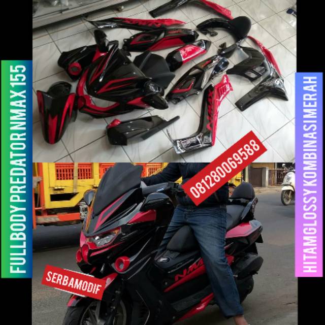 Fullbody predator yamaha nmax hitam glossy kombinasi merah