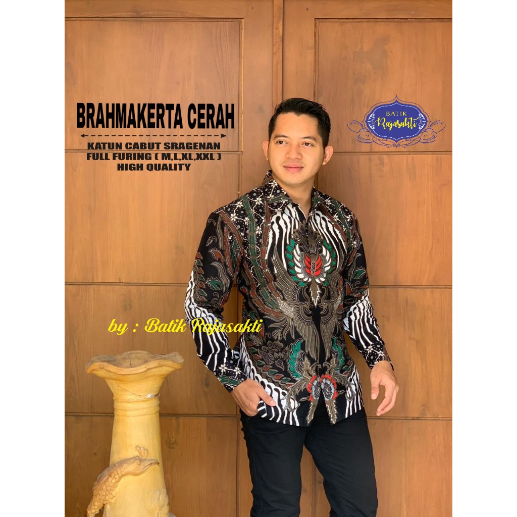 BRAHMAKERTA CERAH RAJASAKTI KEMEJA BATIK SOLO PRIA LENGAN PANJANG LAPIS FURING ATASAN BATIK PREMIUM MODERN KATUN HALUS BAHUWIRYA  BANAMITRA BANAMITRA PUTIH BANGSAWAN BAYU PUTRA BERLIAN BIRU BHARATAYUDA BIMASENA BIRENDRA BIRU INDAH BRAHMAKERTA BRAHMAKERTA