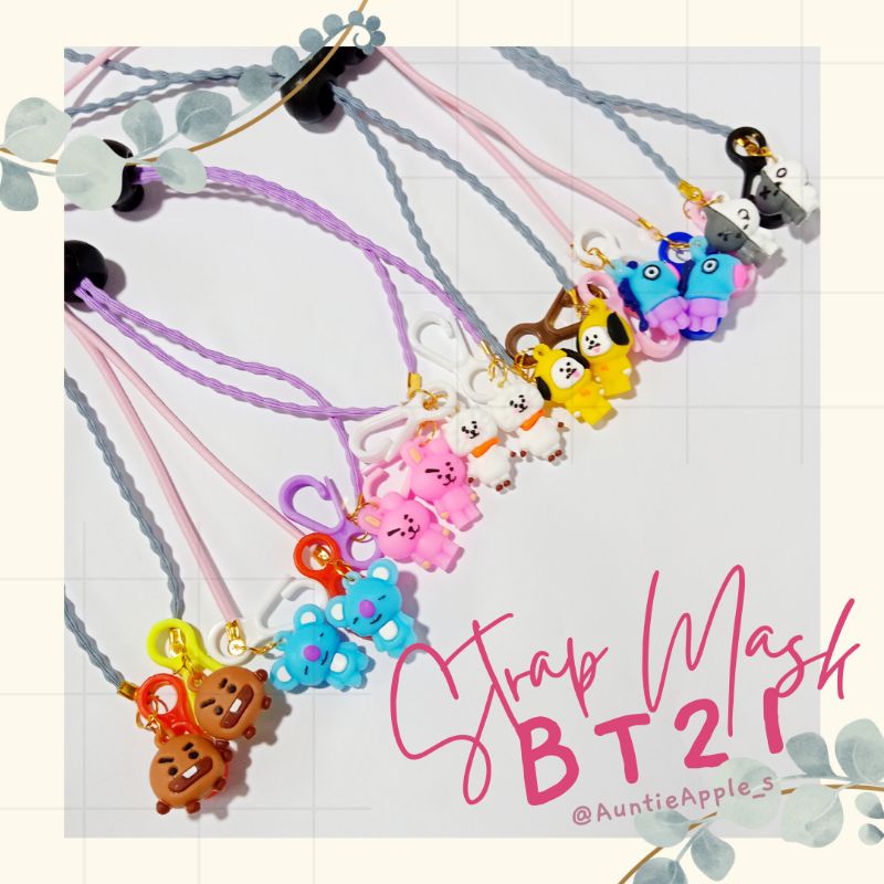 2 IN 1 STRAP MASKER BT21/KALUNG MASKER/TALI MASKER ANAK/GANTUNGAN MASKER LUCU/KONEKTOR MASKER BTS