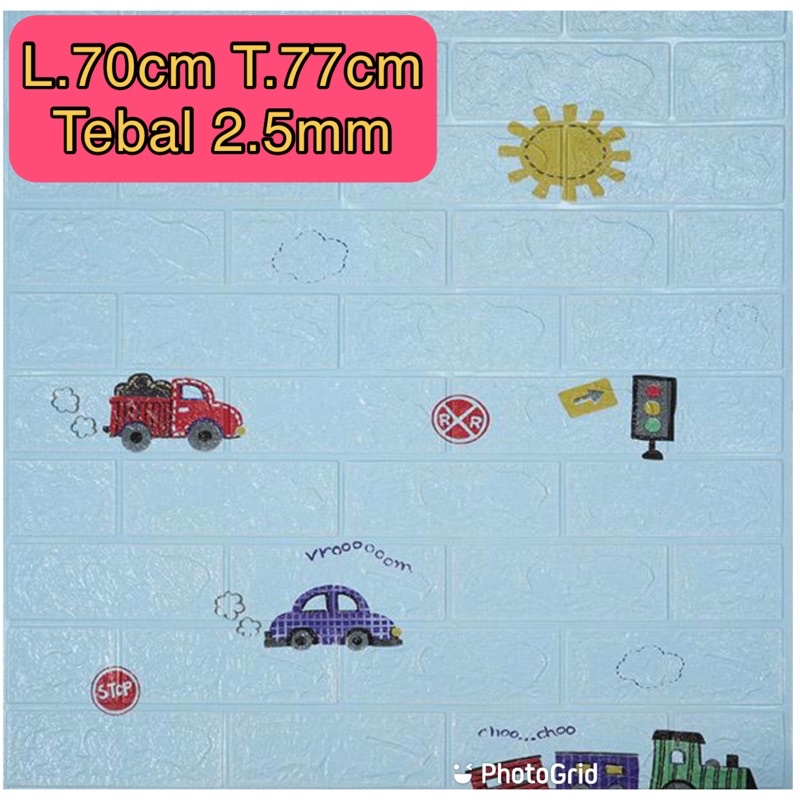 COD FOAM WALLPAPER DINDING 3D / WALL FOAM / BRICK FOAM BATU BATA MURAH-Biru Car (2.5mm)