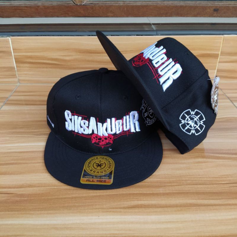 Topi Snapback metal distro pria bordir siksa kubur