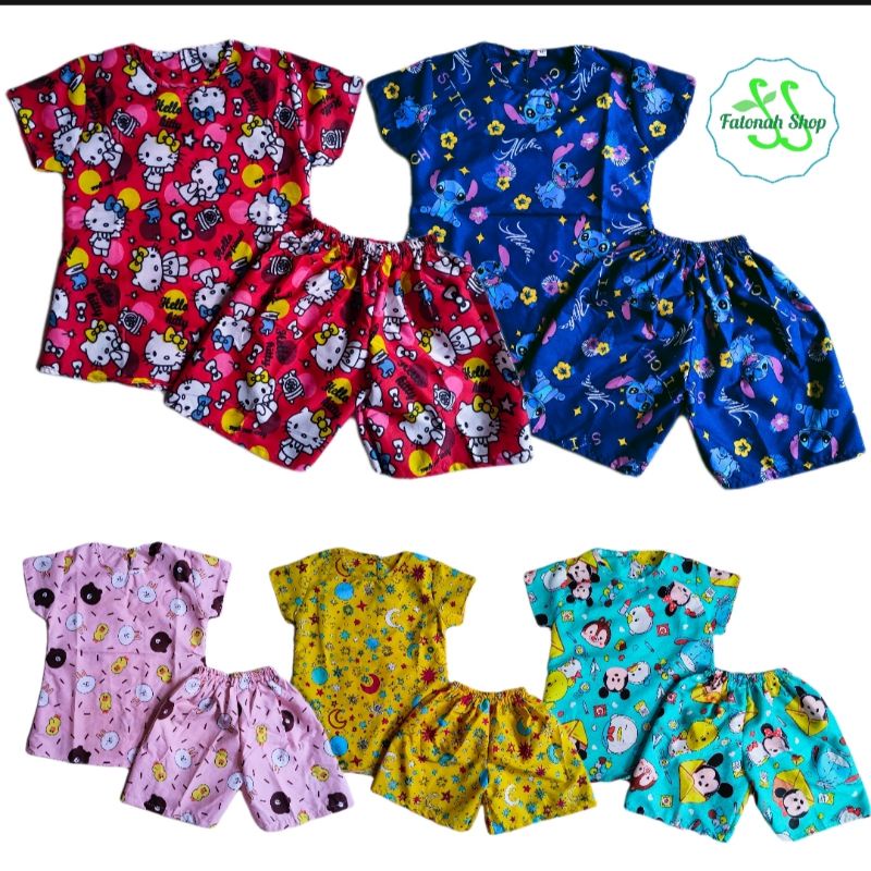 Setelan Anak 3 4 5 6 7 8 9 10 tahun motif kartun karakter lucu baju anak cewek harian santai ( setelan cartoona ) Fatonah Shop