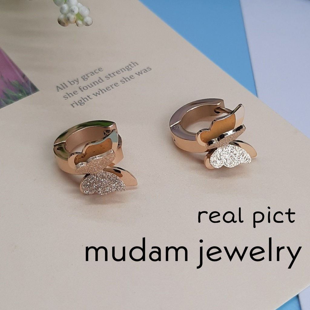 Anting Jepit Titanium Kupu - Kupu Simple dan Sederhana Tersedia Warna Rose Gold, Gold dan Silver