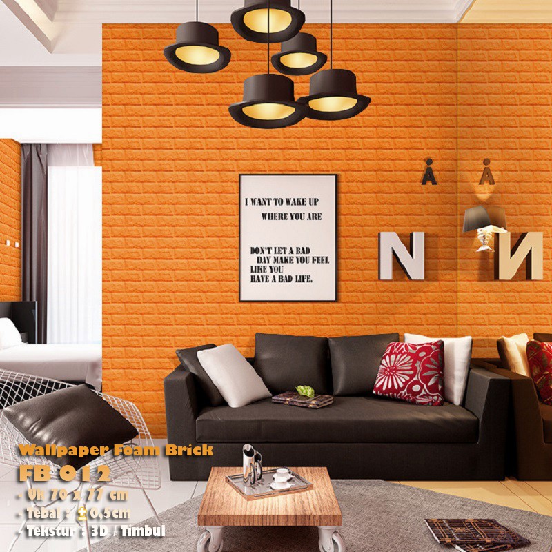 3D Wallpaper Foam Brick Tebal Timbul Embossed FB 012 Orange Solid