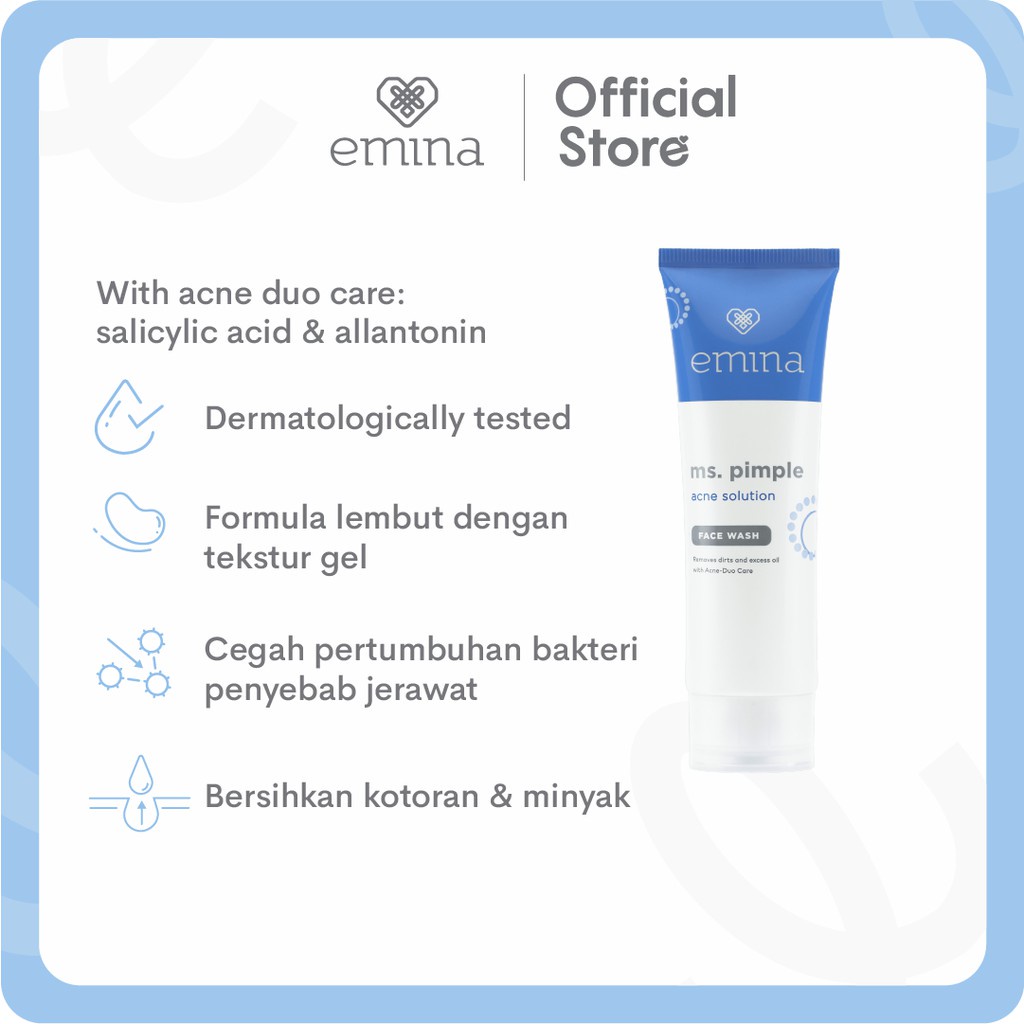 Emina Ms. Pimple Acne Solution Face Wash 50 ml - Pembersih Wajah Kulit Berjerawat BISA COD