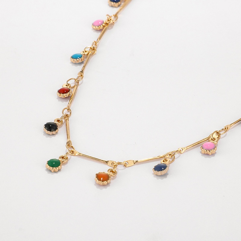 Kalung Choker Dengan Liontin Manik-Manik Rumbai Warna-Warni Gaya Boho