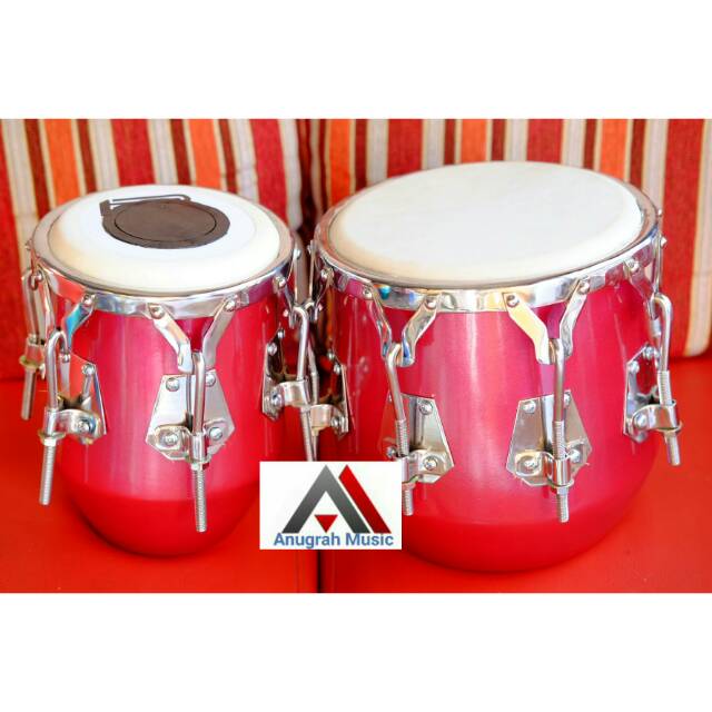 Gendang kendang ketipung warna merah kayu nangka kulit kambing ring chrom V8