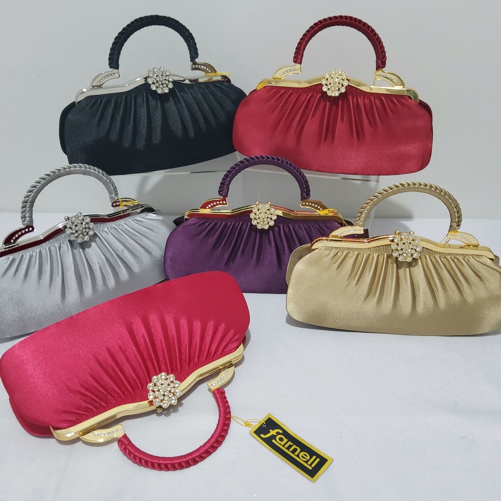 FARNELL - Tas Pesta  Farnell Cantik Bahan Kain Satin Warna Clutch Kondangan Kebaya Wanita 2336/2556/2465