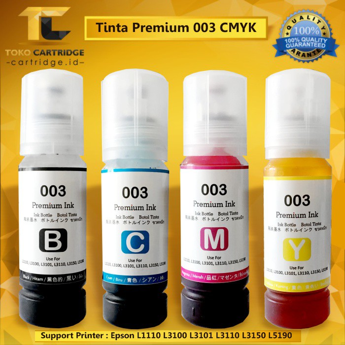 Tinta Premium Ink 003 Cyan Magenta Yellow Black Refill Printer Epson L1110 L3110 L3150 1110 3110 9706