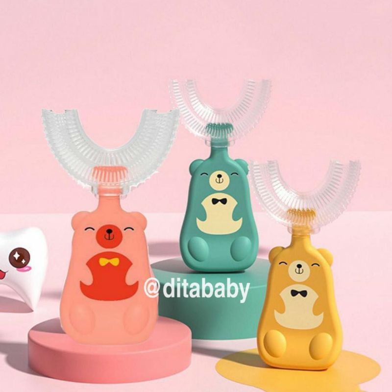 ORI SIKAT GIGI ANAK BENTUK U / SIKAT GIGI ANAK SILIKON BPA FREE / SIKAT GIGI BABY / SIKAT GIGI BAYI / TRAINING TOOTHBRUSH Sikat gigi silikon bayi anak bentuk U odol pasta gigi mouse pasta gigi anak | tooth brush baby silicon type U 360° sikat gigi anak si