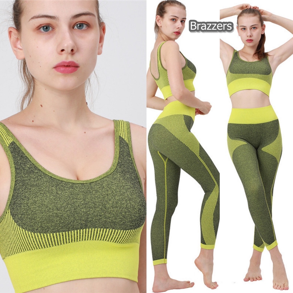Bh 1 Set Bra Sport Push Up Setelan Baju Atasan Pakaian Celana Legging Panjang Olahraga Senam Aerobik