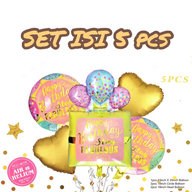 [MURAH] Balon Foil Set Isi 5 pcs HAPPY BIRTHDAY STAY FABULOUS untuk Dekorasi / Hiasan / Pesta