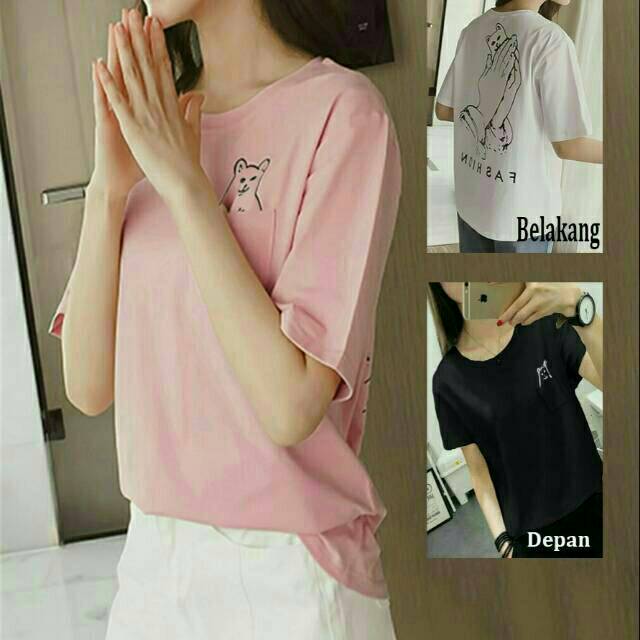 KAOS WANITA O NECK SIMPLE CAT MEOW