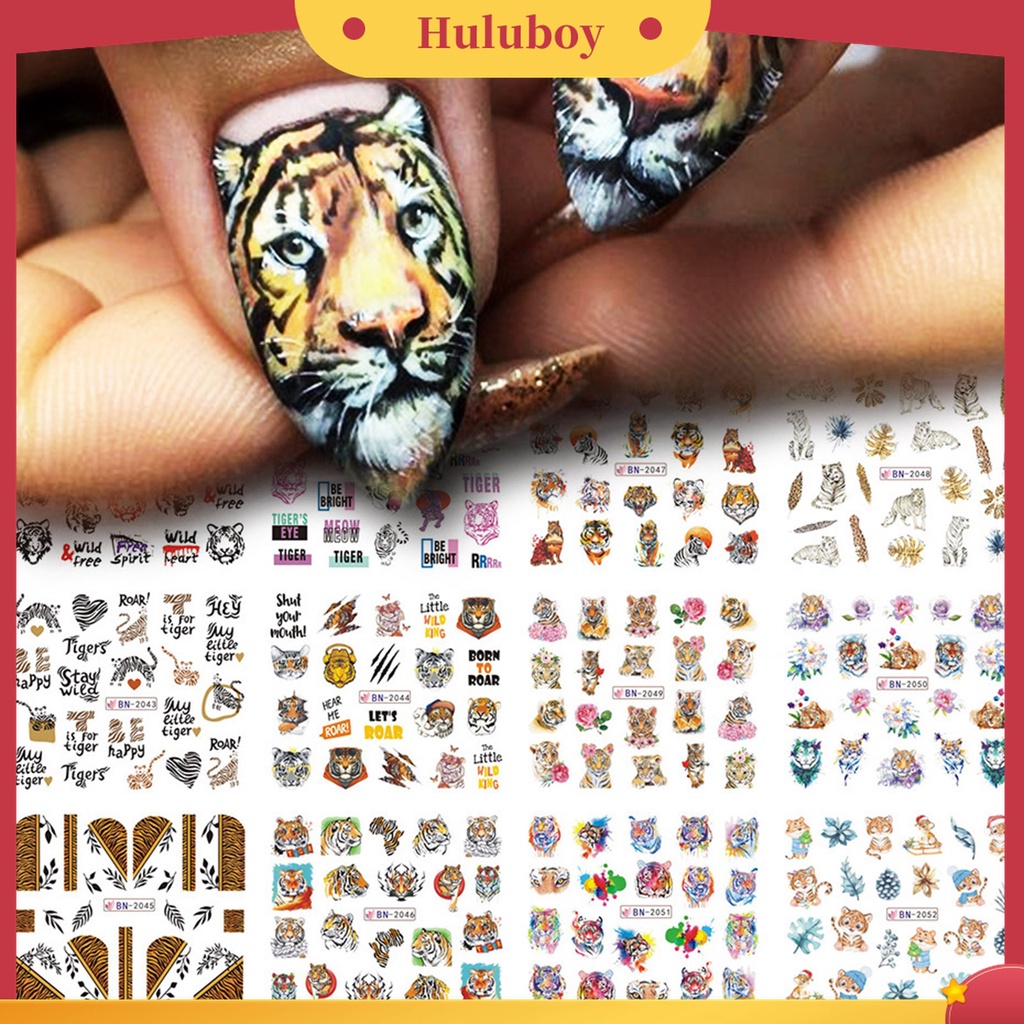 Huluboy Huluboy♡ Stiker Kuku Motif Harimau 2022 Bahan Kertas Ringan Untuk Manicure
