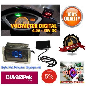 Jual Digital Volt Pengukur Tegangan Aki   Volt meter Mobil   Volt Meter Motor   biru Diskon