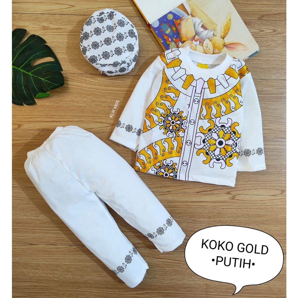 Koko Bayi Laki-laki - Setelan Baju Anak Laki-laki Atasan Dan Celana Motif Koko Gold