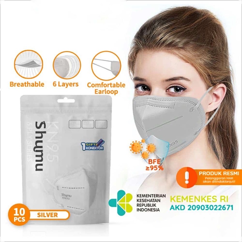 SHUMU KN95 Masker 6 ply READY STOCK ecer dan pack isi 10 Free connector