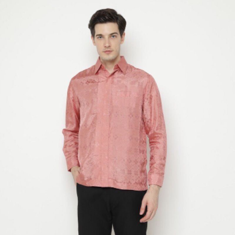 RB kemeja batik pria lengan panjang furing hem furing bahan viscose polos slimfit casual termurah