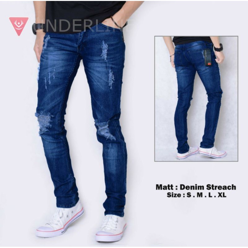 Celana jeans pria sobek lutut Celana levis pria distro original Celana jins pria terbaru