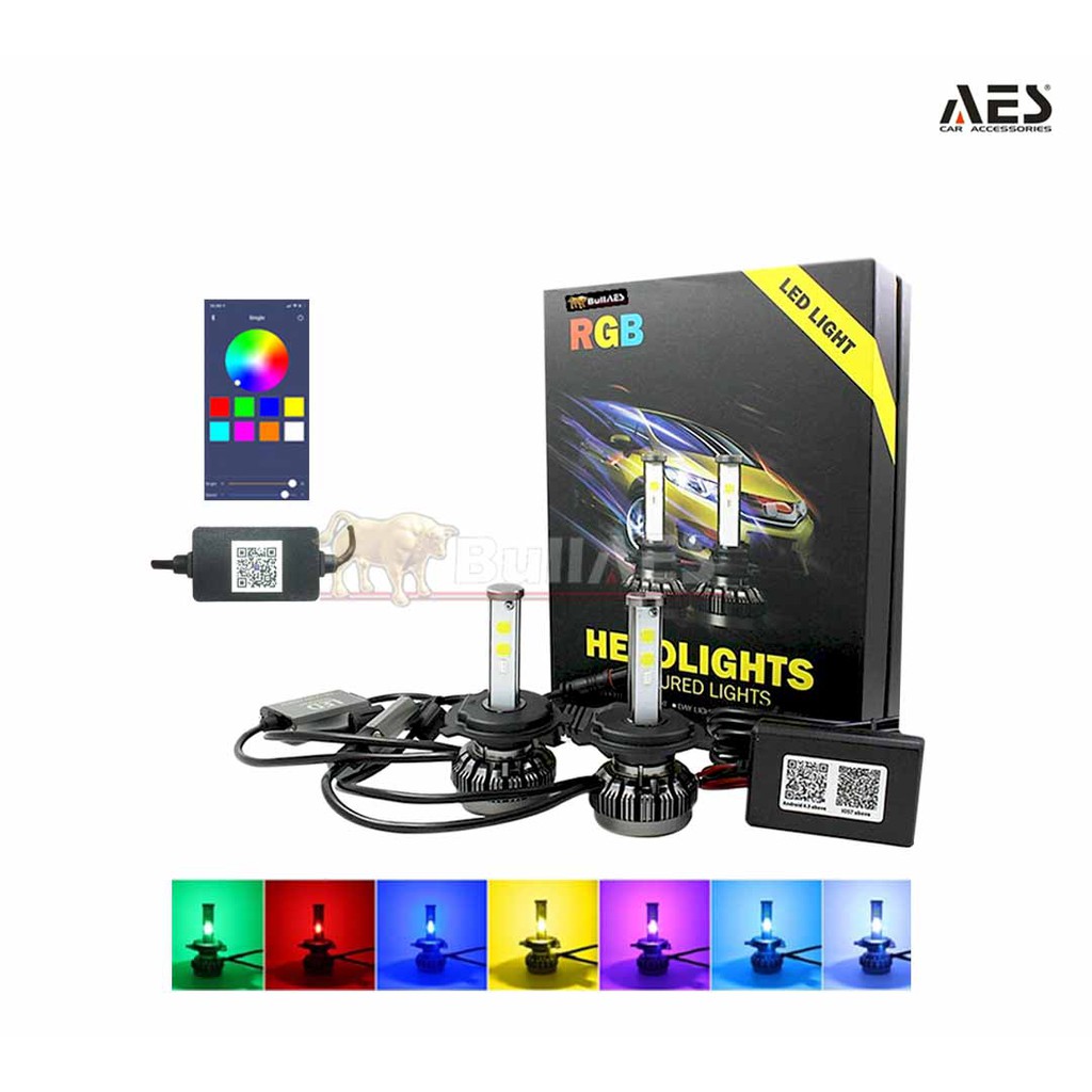 LAMPU LED HEADLAMP H4 RGB MERK BULLAES