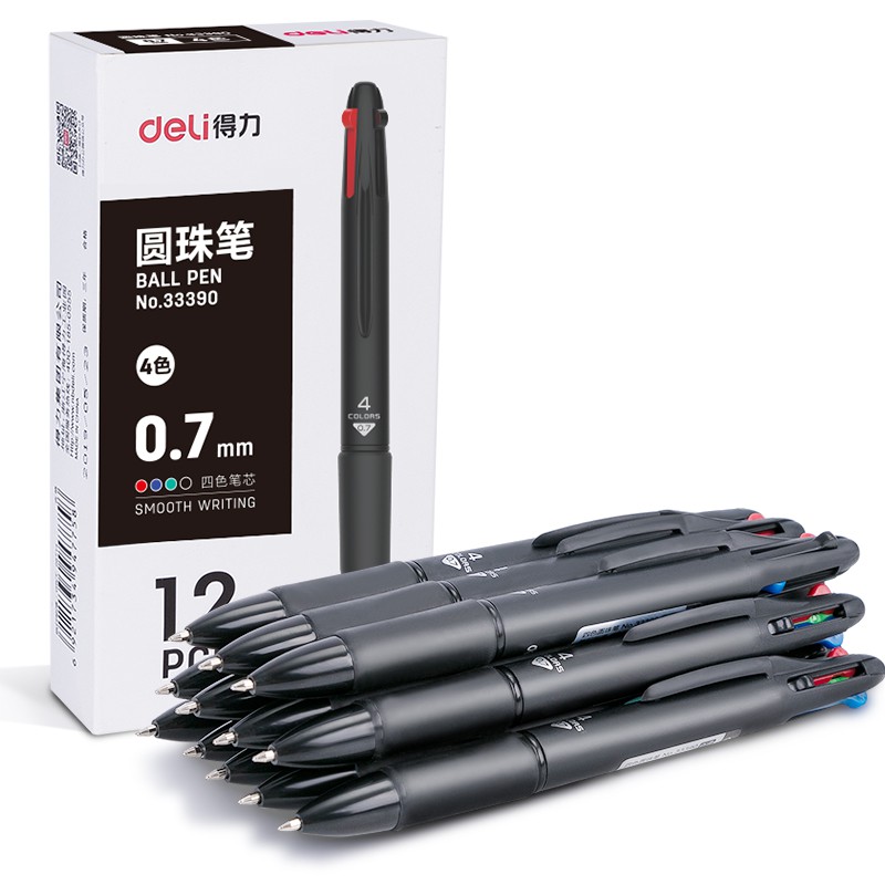 

Deli pulpen cetek warna-warni empat warna 0.7mm pulpen pelajar multifungsi 33390