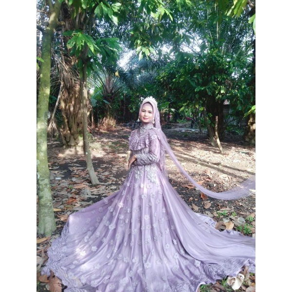 gaun pengantin ungu taro preloved LIKENEW