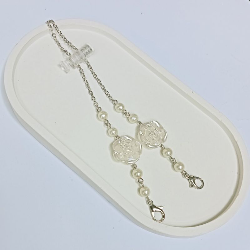 Kalung masker - Konektor masker hijab - Strap Mask serut tali rantai model Korea mawar mutiara