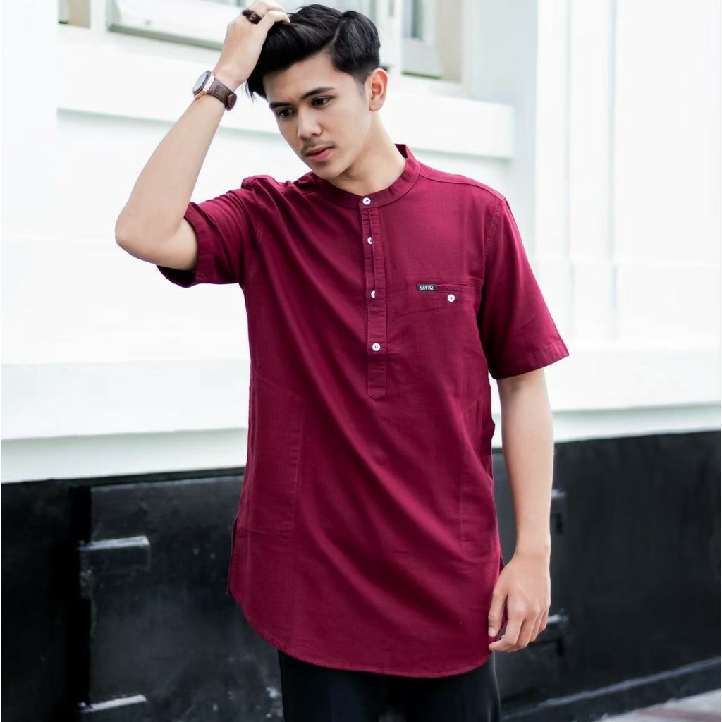 saviq kurta lengan pendek bahan linen/baju koko atasan dewasa original saviq