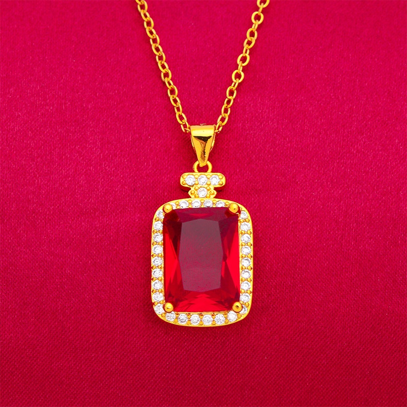 Kalung Liontin Botol Parfum Sapphire Ruby Lapis Emas Asli Kadar 375 Hias Berlian Gaya Bangkok