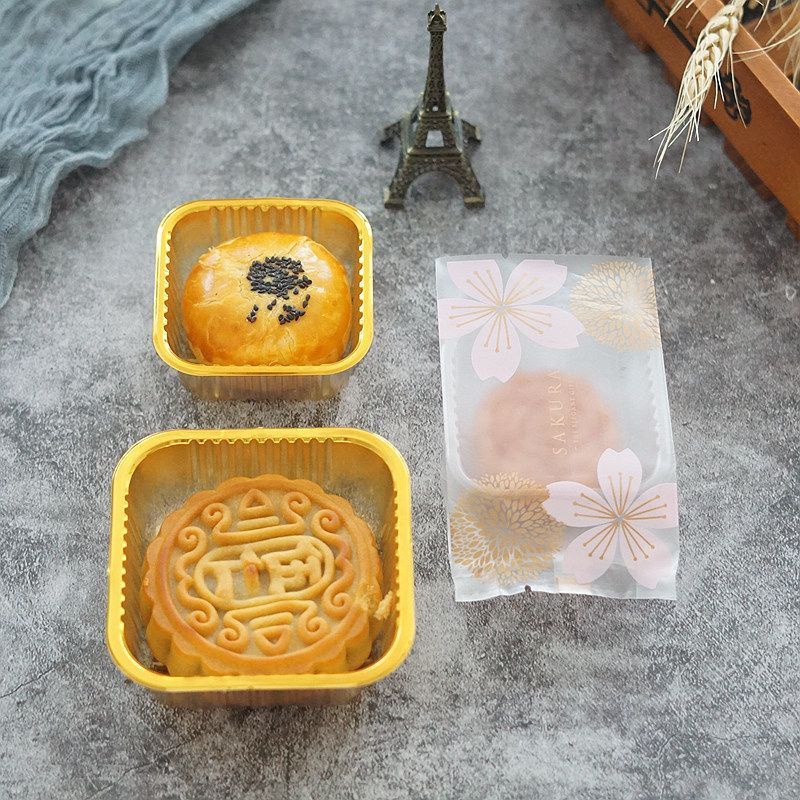 100PCS Tray Mooncake Kotak Kemasan Kue Bulan Warna Emas Transparan 50g Kotak Kemasan Permen Blister Persegi