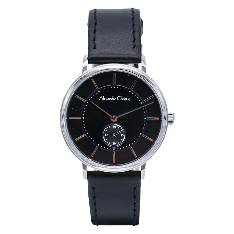 JAM TANGAN WANITA ALEXANDRE CHRISTIE AC8493 AC 8493 LSLSSBA LEATHER STRAP SILVER BLACK