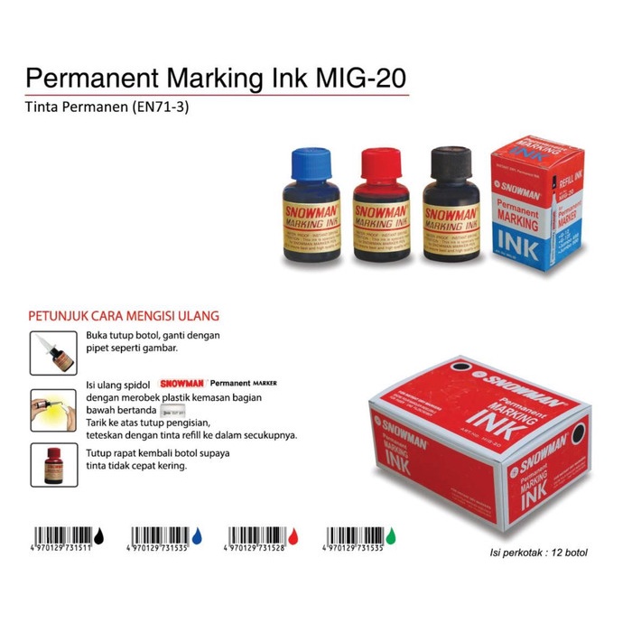 

Promo Isi Spidol Refill Permanent Ink Snowman Mig-20 Grosir Berkualitas