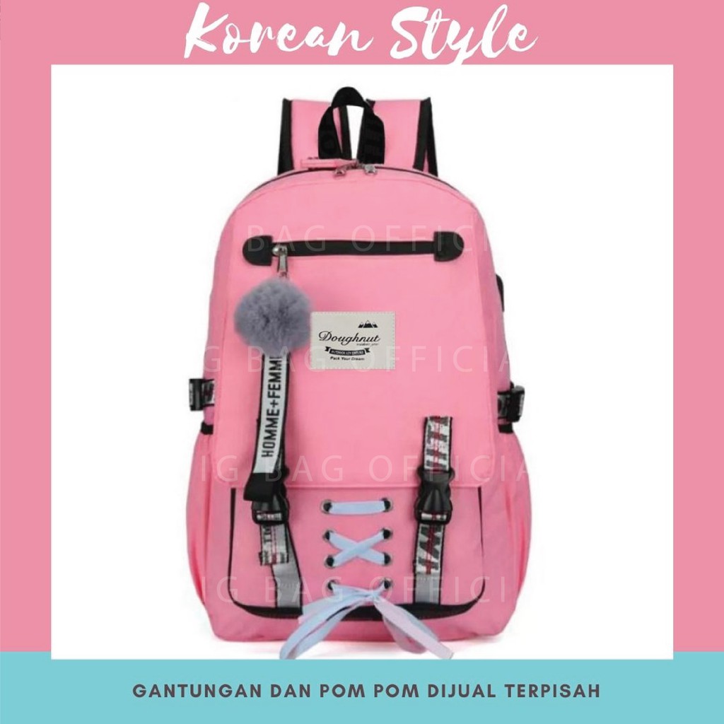 Ransel Korea Ransel Remaja Tas Korea Perempuan ( TIDAK DENGAN POM POM &amp; GANTUNGAN ) Tas Sekolah