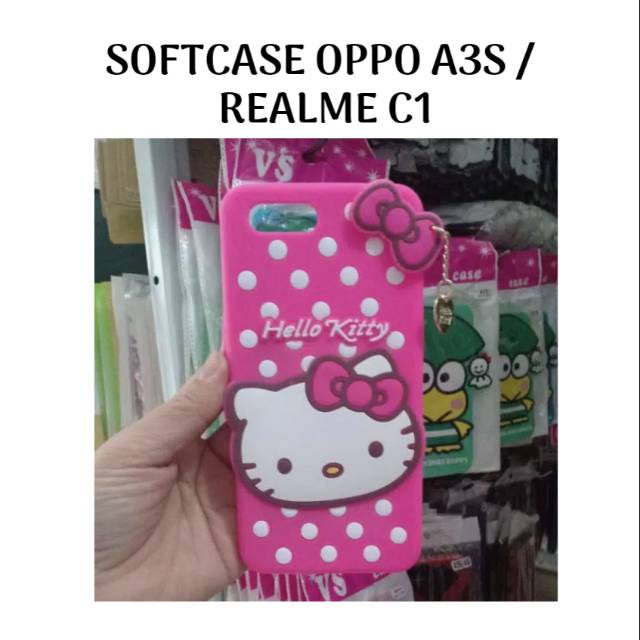 Softcase OPPO A3S / A5 2018 / Realme C1 Cover 3D Silikon karakter Kucing Hello Kitty soft casing