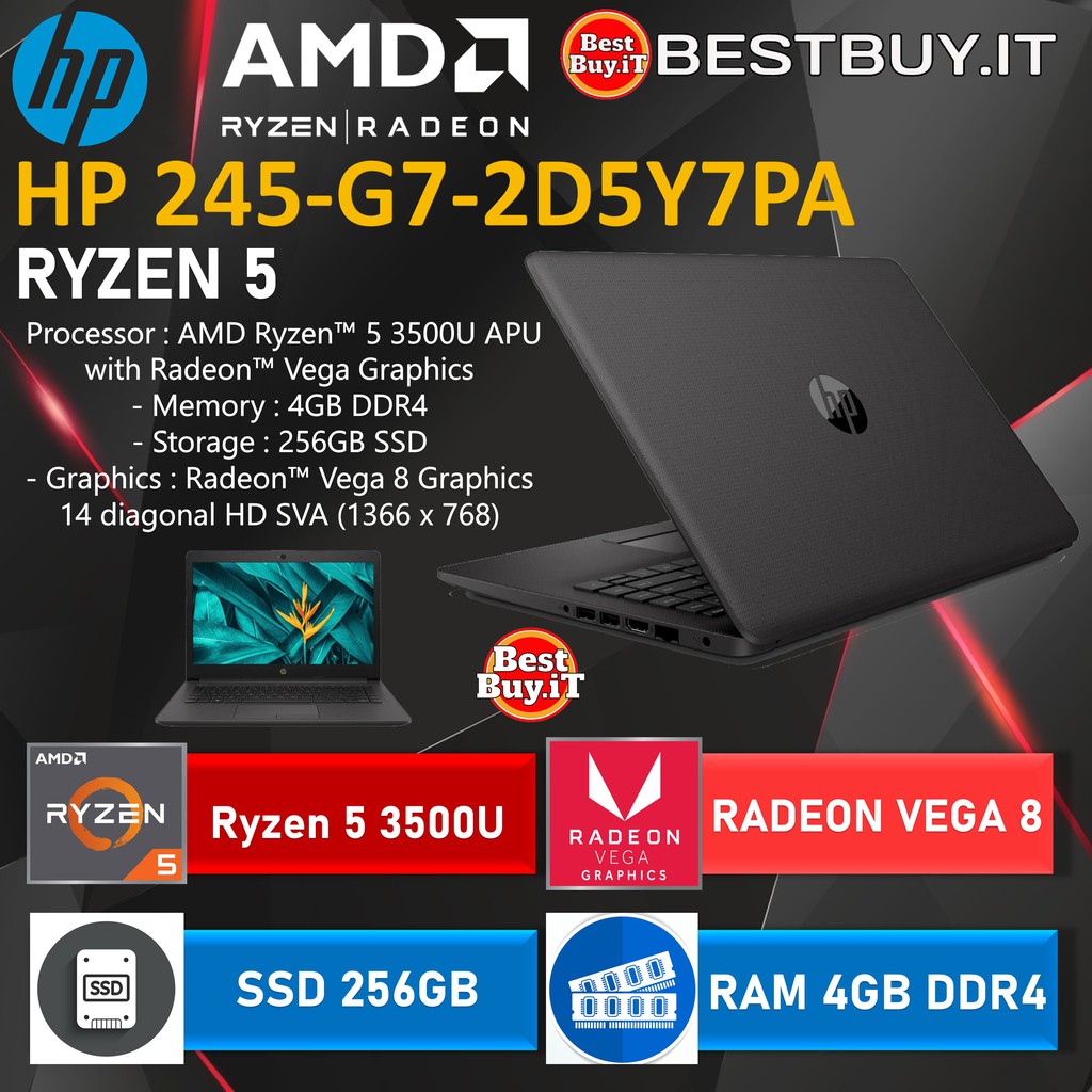 Laptop HP 245 G7 Ryzen 5 3500 4GB 256ssd Vega8 14"