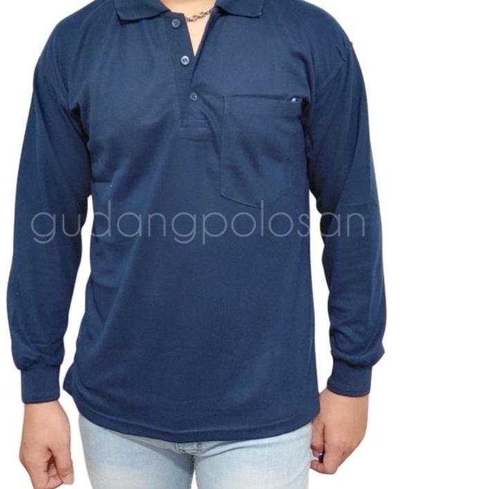 GP Polo Shirt/Kaos Polos/Kaos Kerah Lengan Panjang/Navy/Biru Dongker
